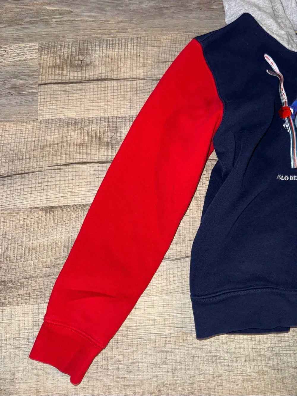 Ralph Lauren Polo Bear Size L 14-16 G Navy Hoodie with Red & Blue Sleeves